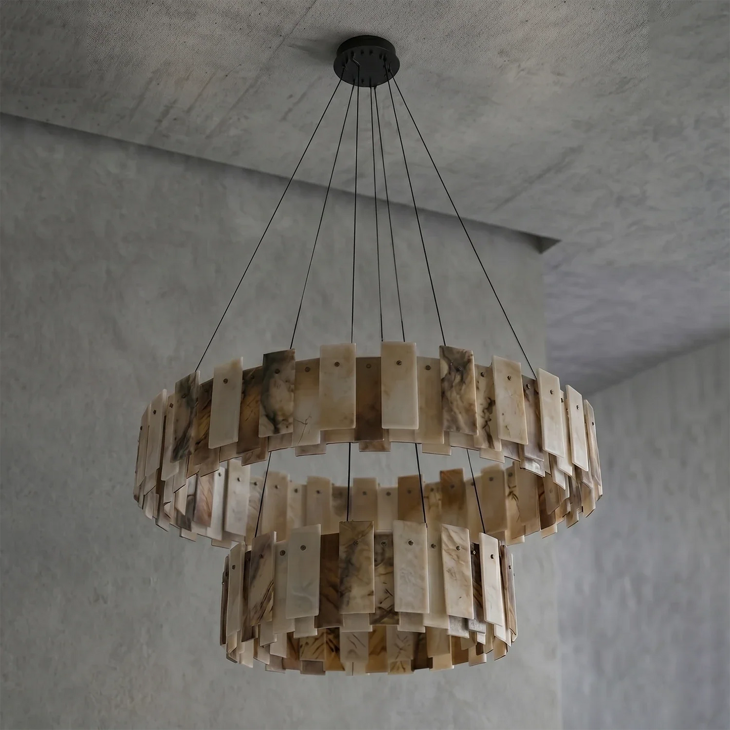 Tobacco-Hued Alabaster Chandelier