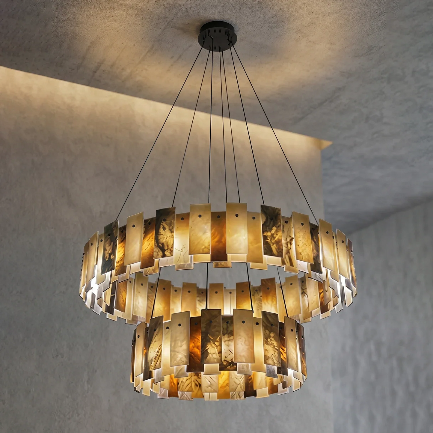 Tobacco-Hued Alabaster Chandelier