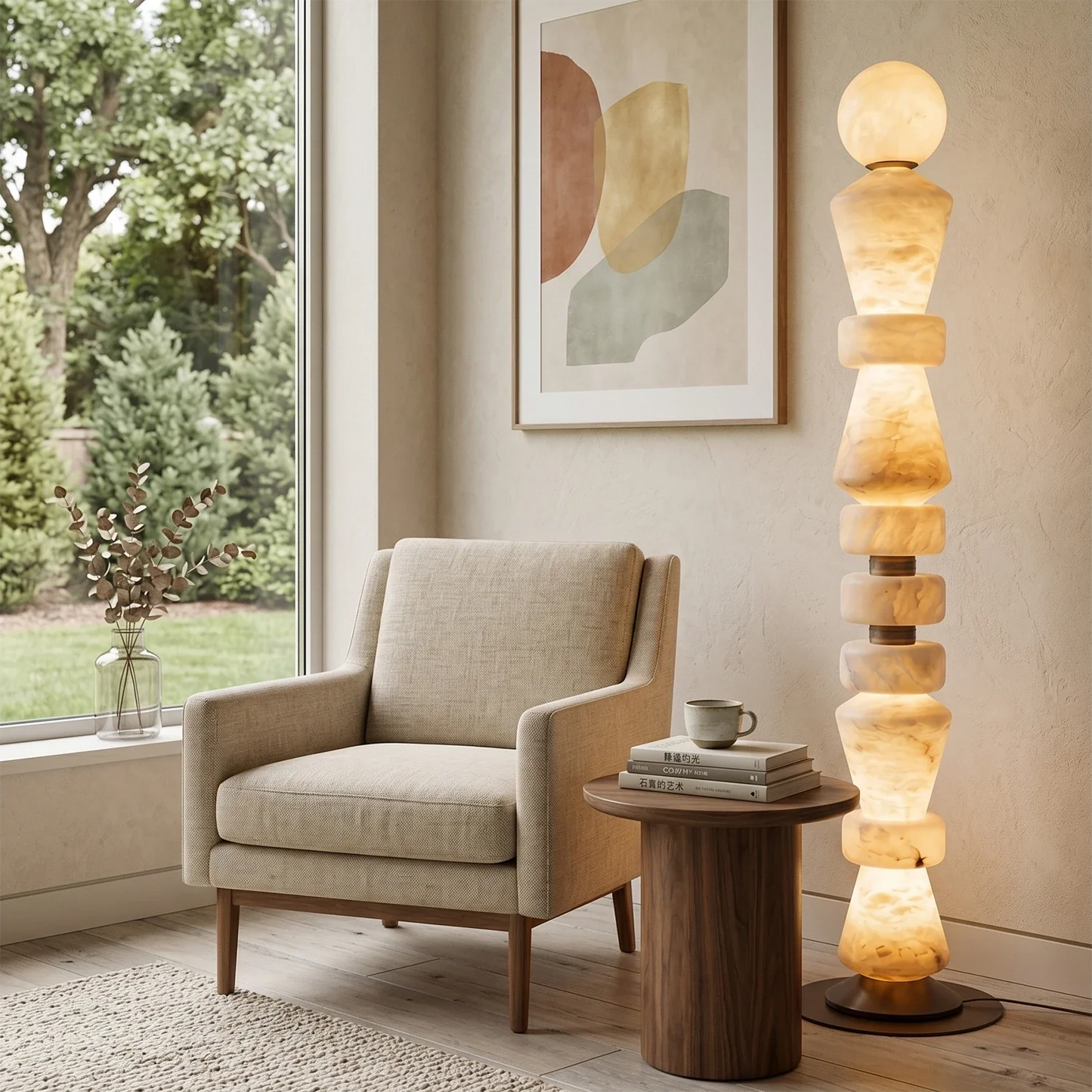 Totem Stacked Alabaster Floor Lamp