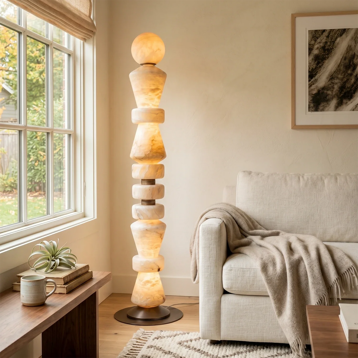 Totem Stacked Alabaster Floor Lamp