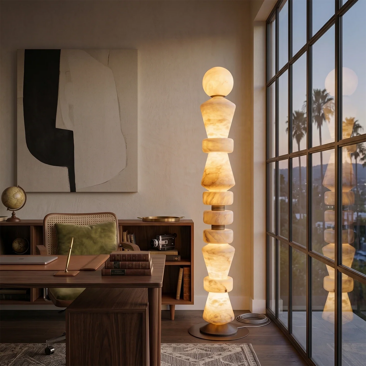 Totem Stacked Alabaster Floor Lamp