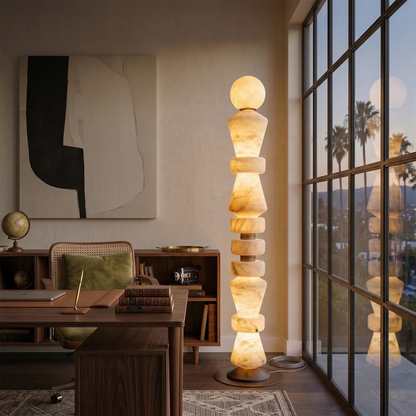 Totem Stacked Alabaster Floor Lamp