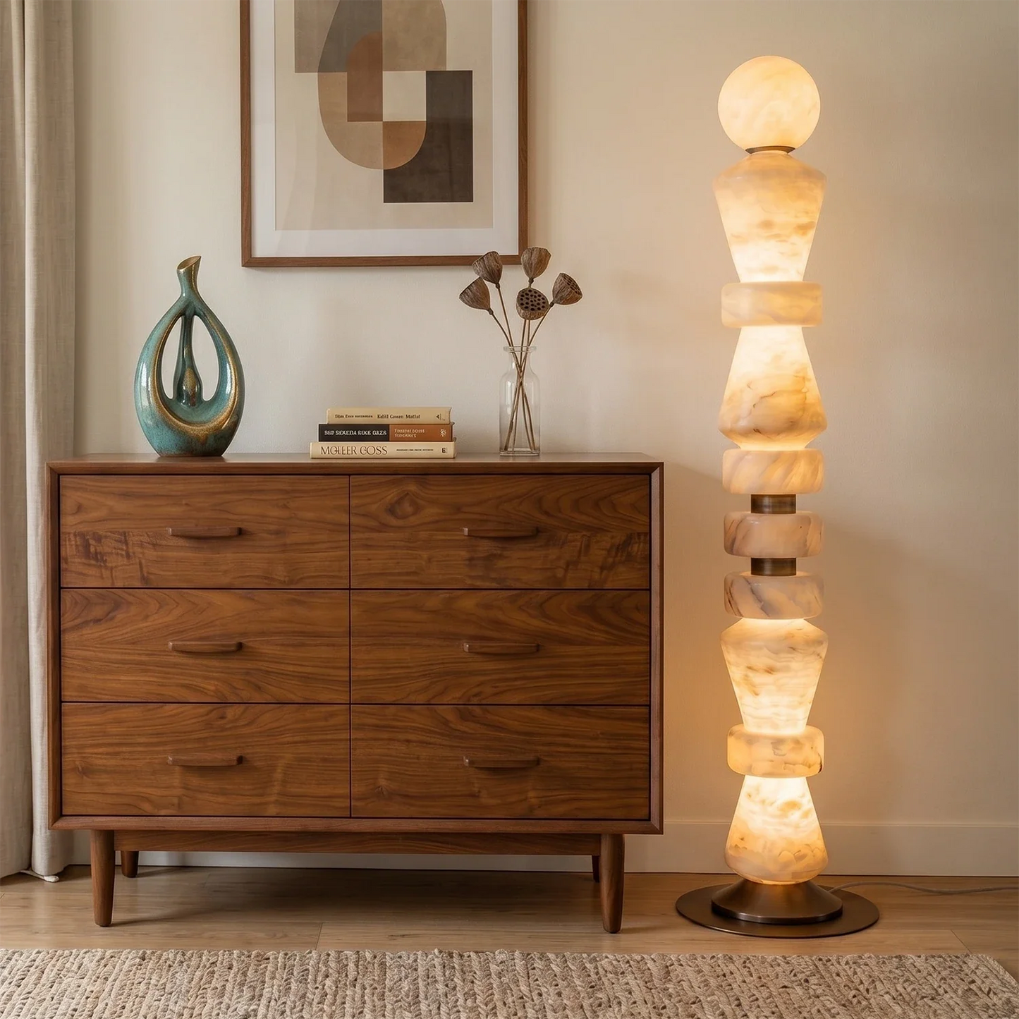 Totem Stacked Alabaster Floor Lamp