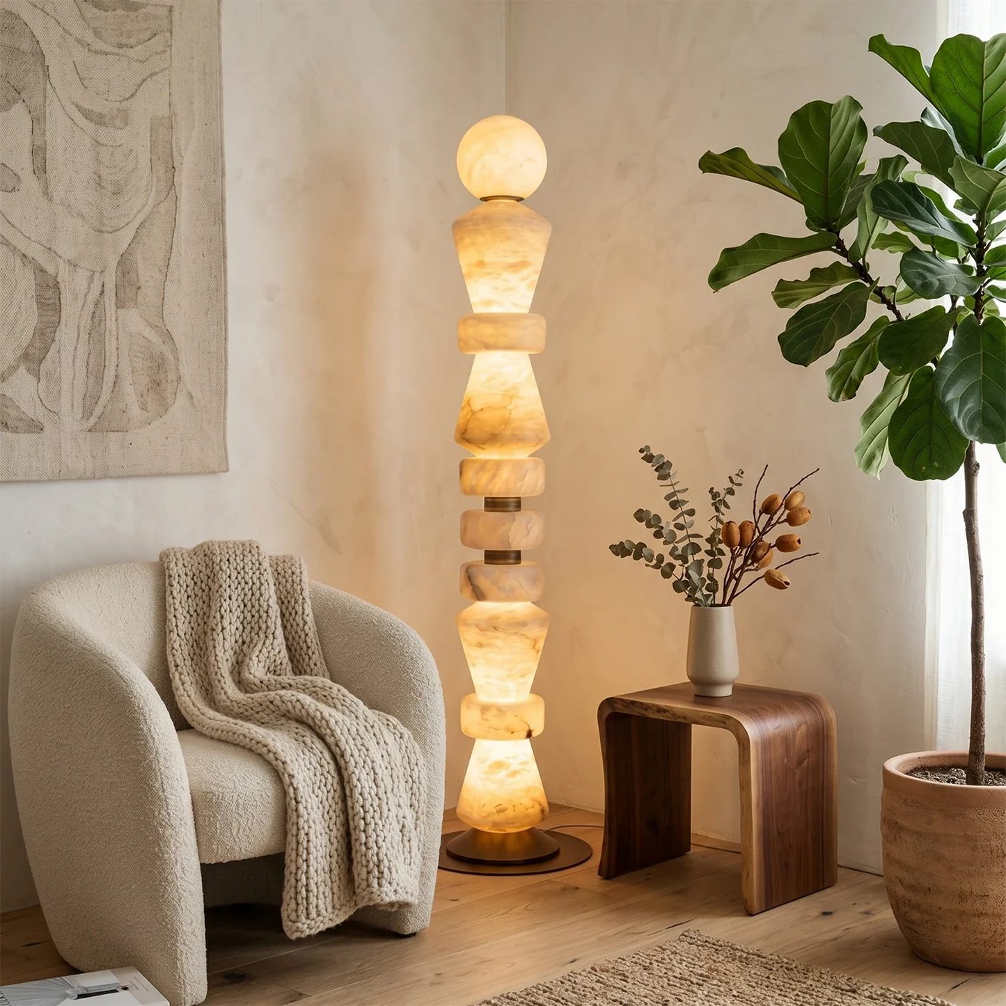 Totem Stacked Alabaster Floor Lamp
