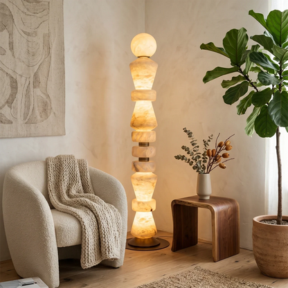 Totem Stacked Alabaster Floor Lamp