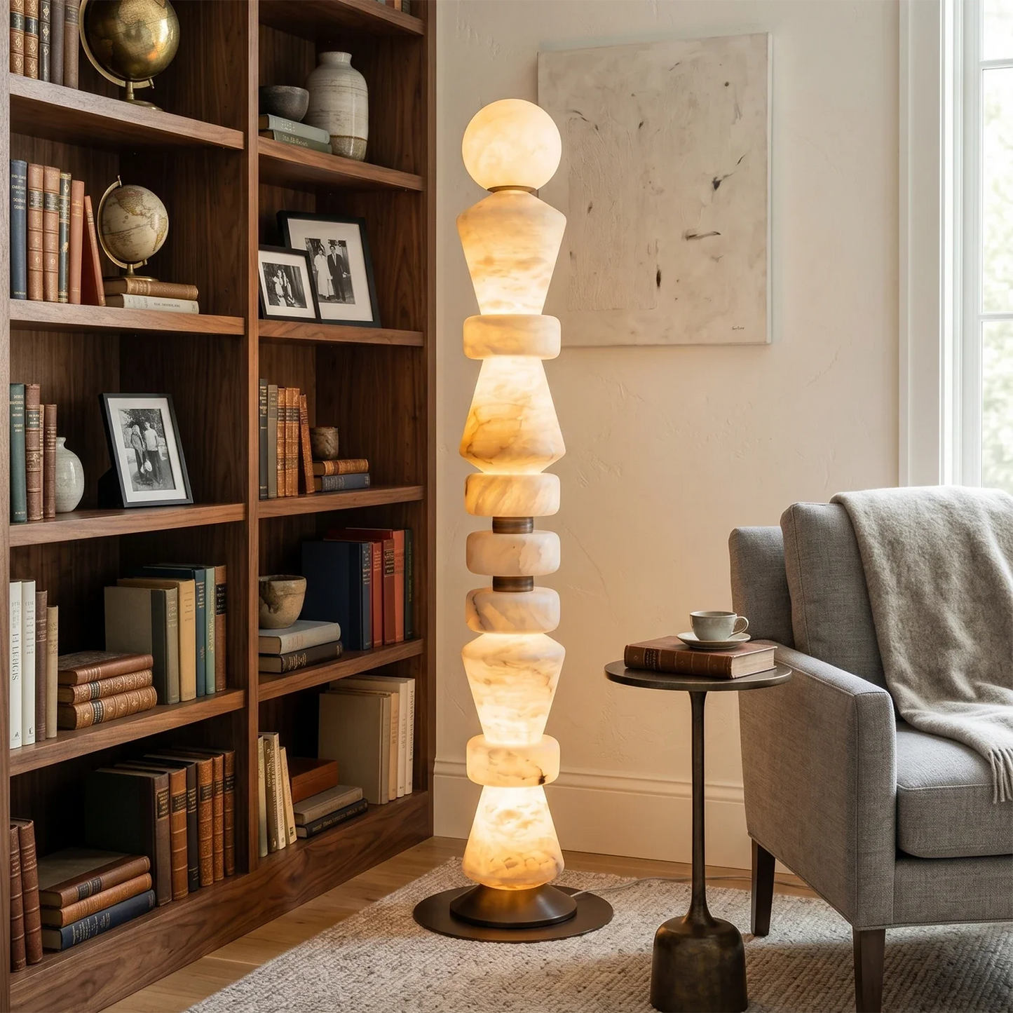 Totem Stacked Alabaster Floor Lamp