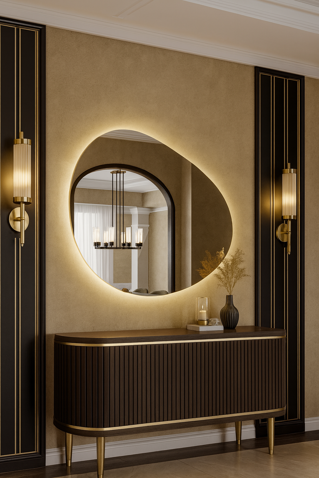 LED Bathroom Mirror Irregular Shape – Modern Asymmetrical Backlit Vanity Wall Mirror