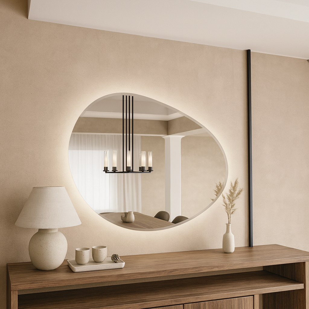 LED Bathroom Mirror Irregular Shape – Modern Asymmetrical Backlit Vanity Wall Mirror