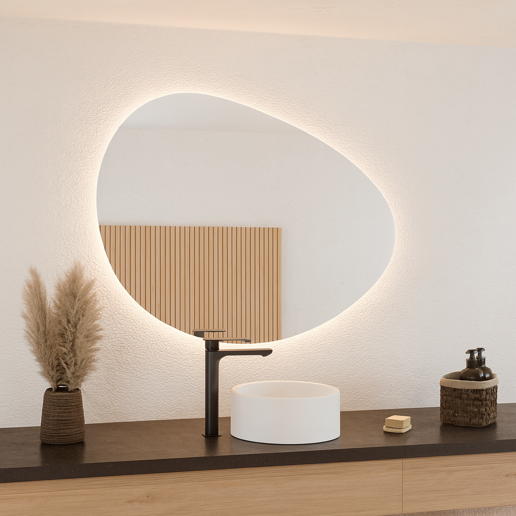 LED Bathroom Mirror Irregular Shape – Modern Asymmetrical Backlit Vanity Wall Mirror
