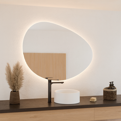 LED Bathroom Mirror Irregular Shape – Modern Asymmetrical Backlit Vanity Wall Mirror