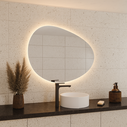 LED Bathroom Mirror Irregular Shape – Modern Asymmetrical Backlit Vanity Wall Mirror