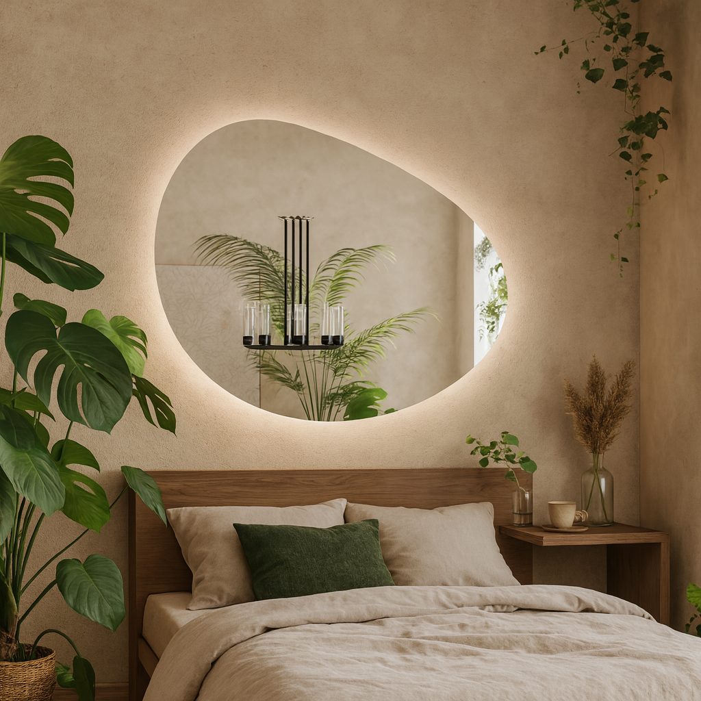 LED Bathroom Mirror Irregular Shape – Modern Asymmetrical Backlit Vanity Wall Mirror