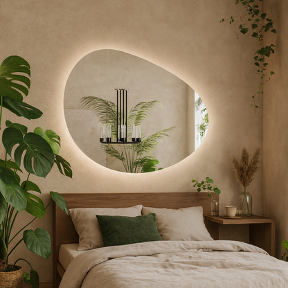 LED Bathroom Mirror Irregular Shape – Modern Asymmetrical Backlit Vanity Wall Mirror