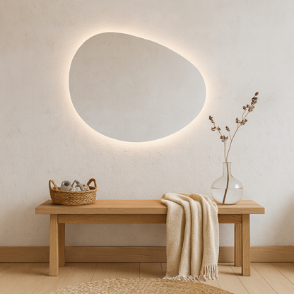 LED Bathroom Mirror Irregular Shape – Modern Asymmetrical Backlit Vanity Wall Mirror