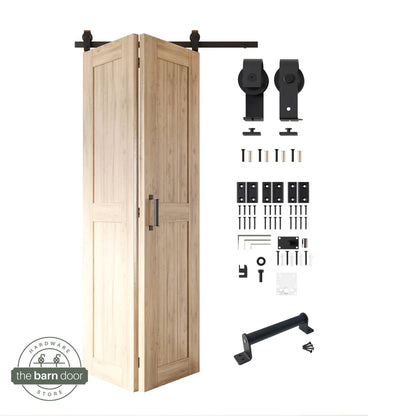 2-Door Bifold Barn Door Kit - Black Hardware with Folding Panels for Space-Saving Closets