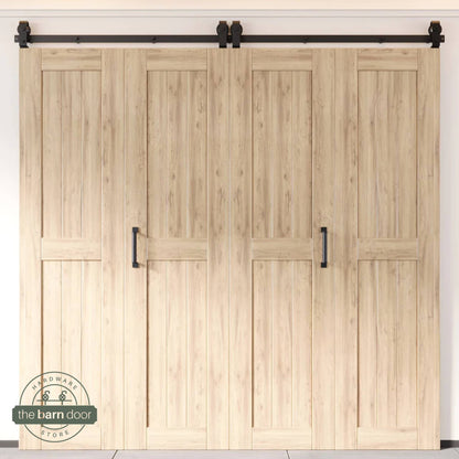 Biparting Bifold Barn Door Kit - 4 Doors with Black Hardware for Large Closet Openings