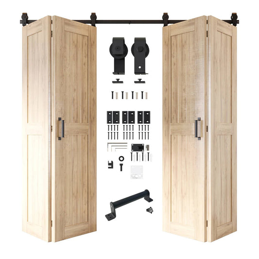 Biparting Bifold Barn Door Kit - 4 Doors with Black Hardware for Large Closet Openings