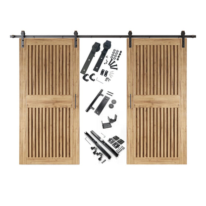 Double Barn Door Kit - Vertical Slat Design with Black Hardware & Custom Finishes