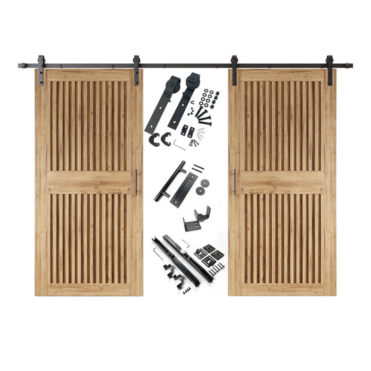 Double Barn Door Kit - Vertical Slat Design with Black Hardware & Custom Finishes