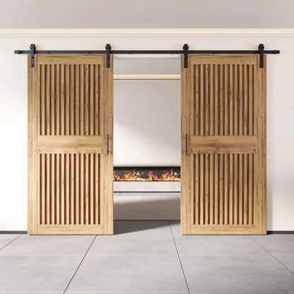 Double Barn Door Kit - Vertical Slat Design with Black Hardware & Custom Finishes