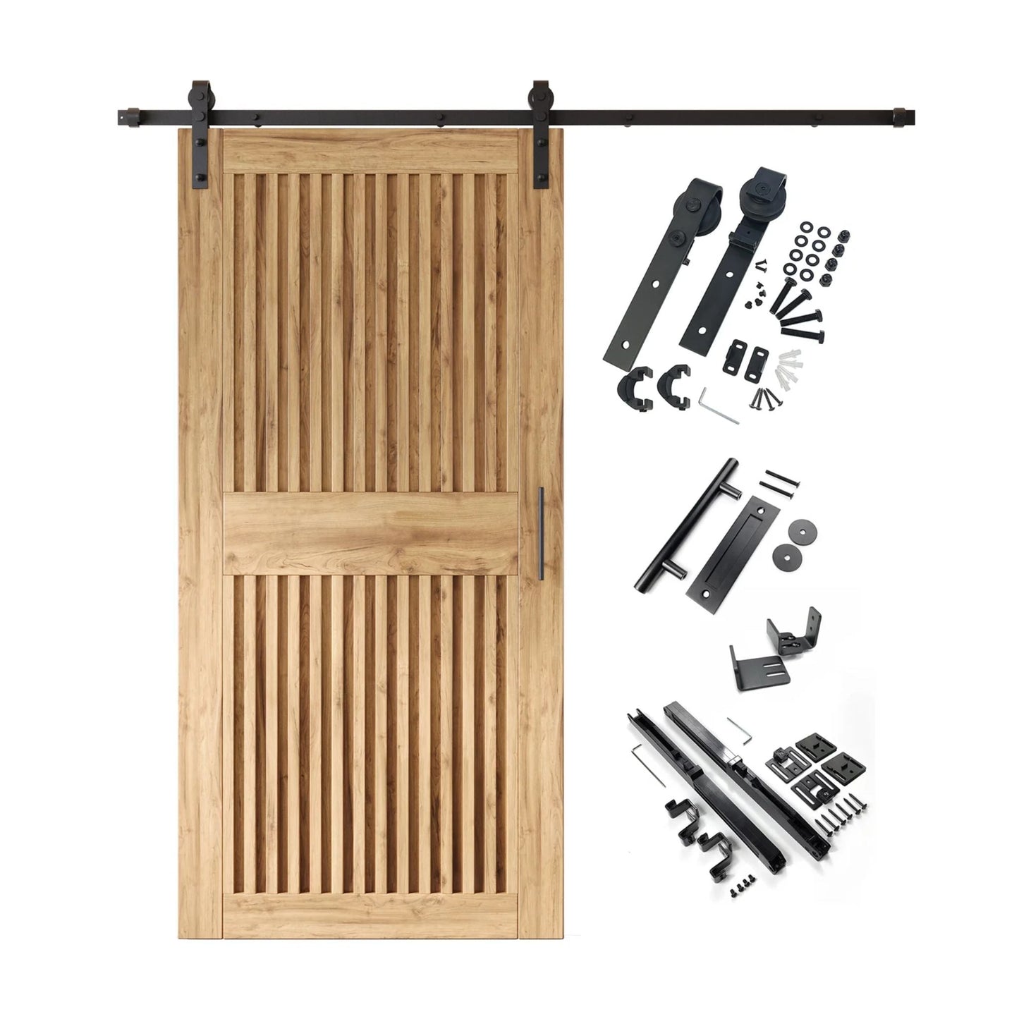 Vertical Slat Barn Door Kit - Black Hardware with DIY Unassembled System & Custom Finishes