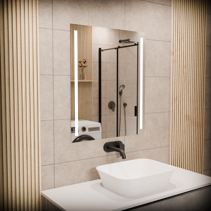 LED Bathroom Mirror – Vertical Lighted Vanity Mirror, Modern Wall Mirror with Dual LED Strips