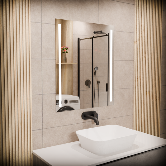 LED Bathroom Mirror – Vertical Lighted Vanity Mirror, Modern Wall Mirror with Dual LED Strips