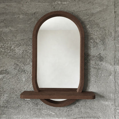 Capsule Wood Wall Mirror with Shelf, Modern Entryway and Vanity Mirror