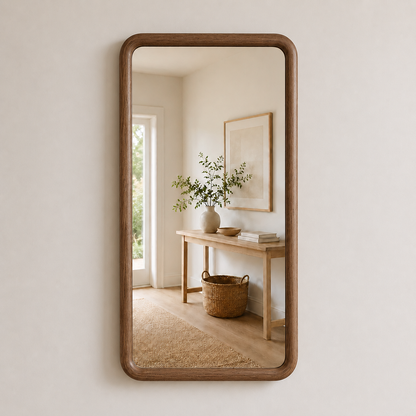 Rounded Rectangle Wall Mirror, Wood Framed Mirror, Solid Beech Wood Bathroom Vanity Mirror