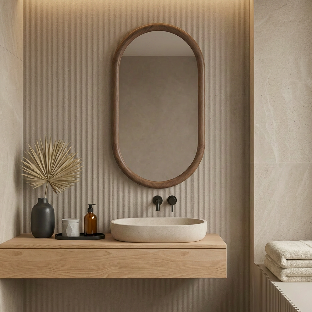 Capsule Beech Wood Frame Mirror | Full Length Oval Bathroom & Entryway Decor