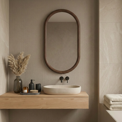 Capsule Beech Wood Frame Mirror | Full Length Oval Bathroom & Entryway Decor