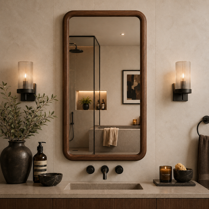 Rounded Rectangle Wall Mirror, Wood Framed Mirror, Solid Beech Wood Bathroom Vanity Mirror