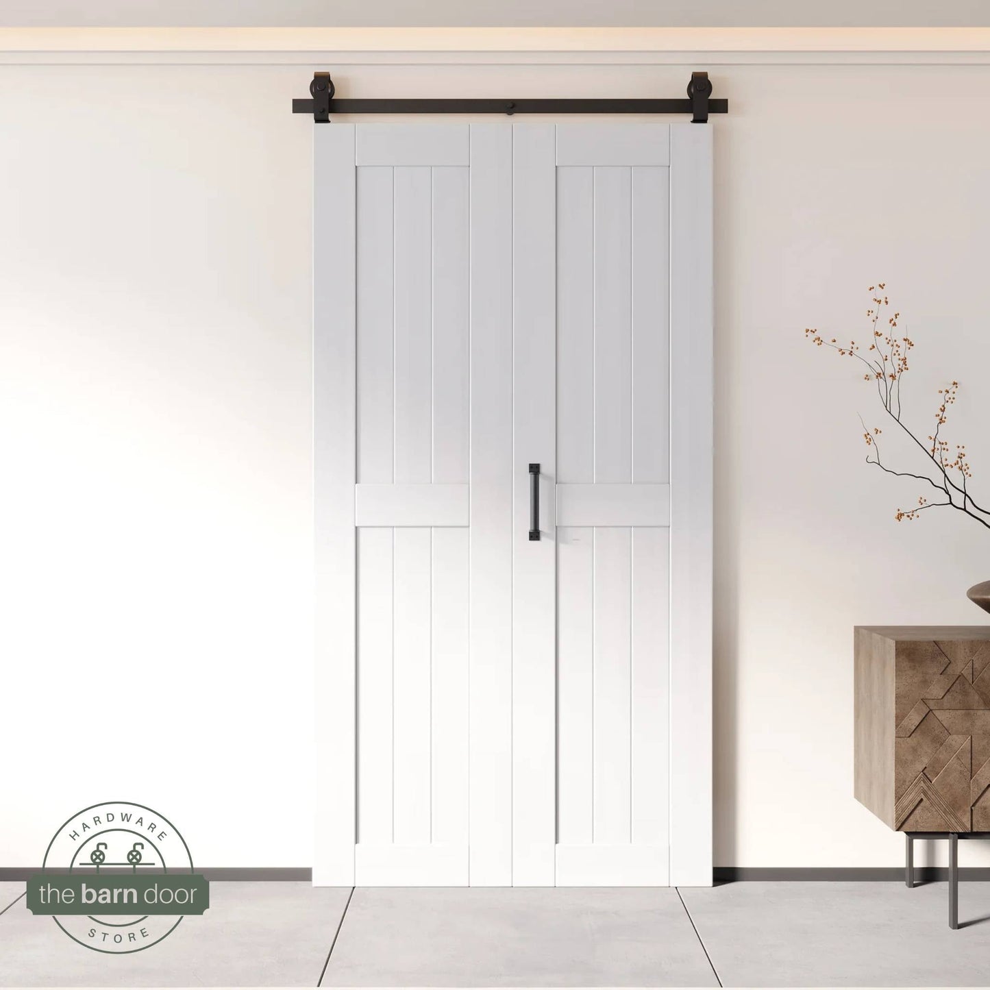 2-Door Bifold Barn Door Kit - Black Hardware with Folding Panels for Space-Saving Closets