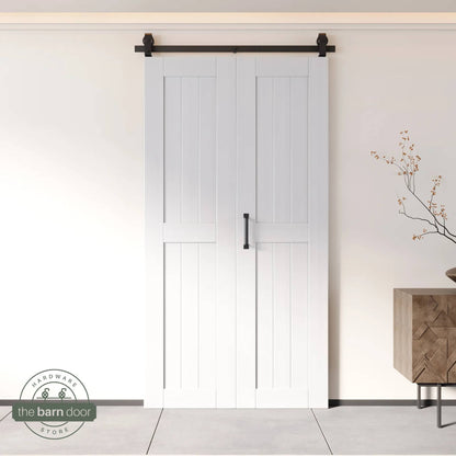 2-Door Bifold Barn Door Kit - Black Hardware with Folding Panels for Space-Saving Closets