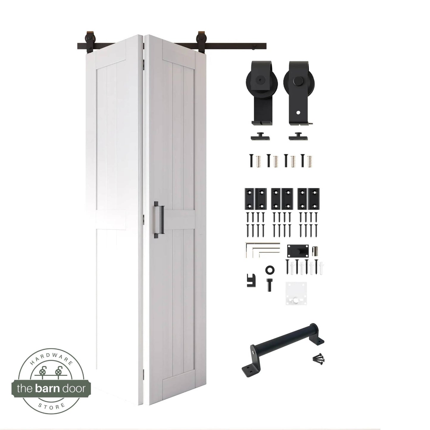 2-Door Bifold Barn Door Kit - Black Hardware with Folding Panels for Space-Saving Closets
