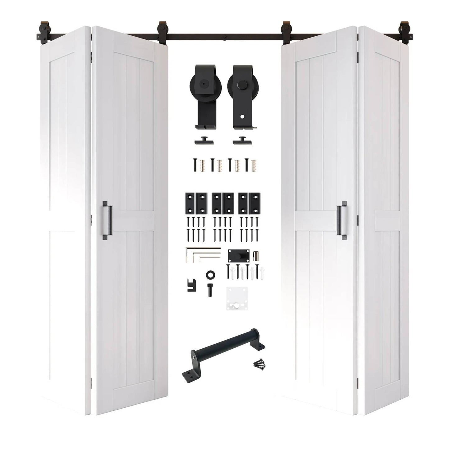 Biparting Bifold Barn Door Kit - 4 Doors with Black Hardware for Large Closet Openings