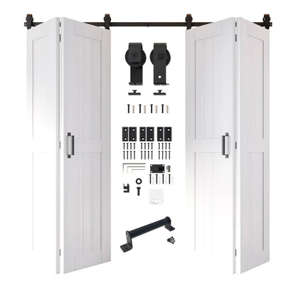 Biparting Bifold Barn Door Kit - 4 Doors with Black Hardware for Large Closet Openings