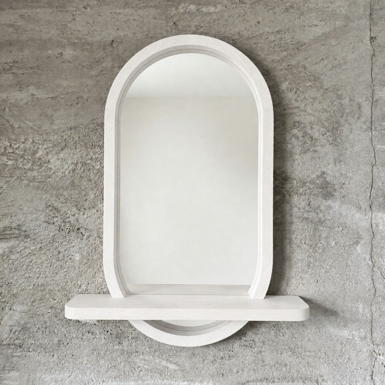 Capsule Wood Wall Mirror with Shelf, Modern Entryway and Vanity Mirror