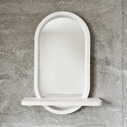Capsule Wood Wall Mirror with Shelf, Modern Entryway and Vanity Mirror