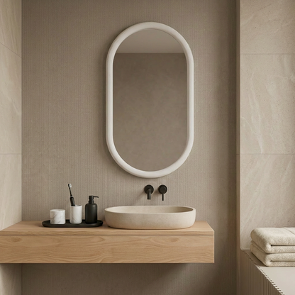 Capsule Beech Wood Frame Mirror | Full Length Oval Bathroom & Entryway Decor