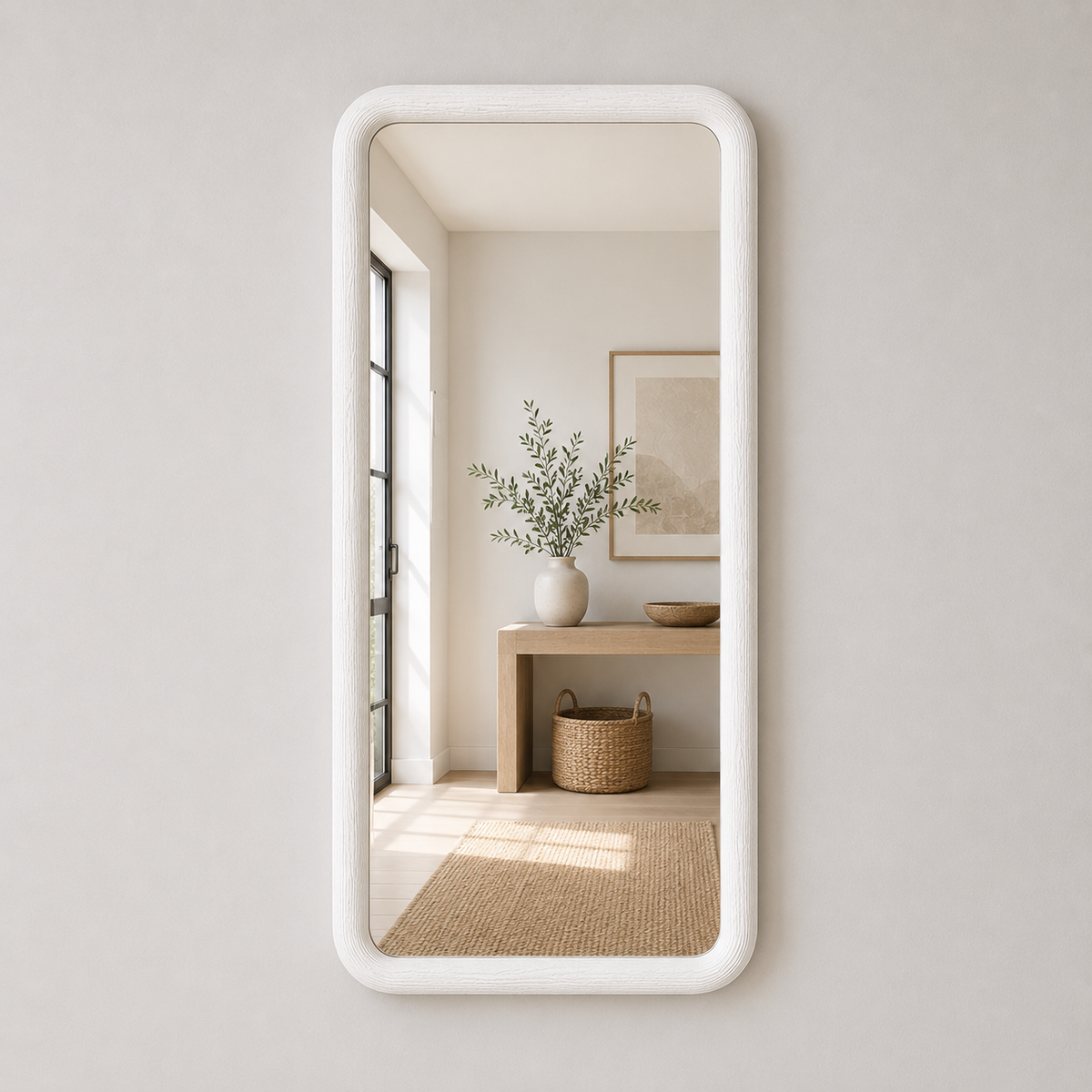 Rounded Rectangle Wall Mirror, Wood Framed Mirror, Solid Beech Wood Bathroom Vanity Mirror