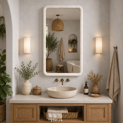 Rounded Rectangle Wall Mirror, Wood Framed Mirror, Solid Beech Wood Bathroom Vanity Mirror