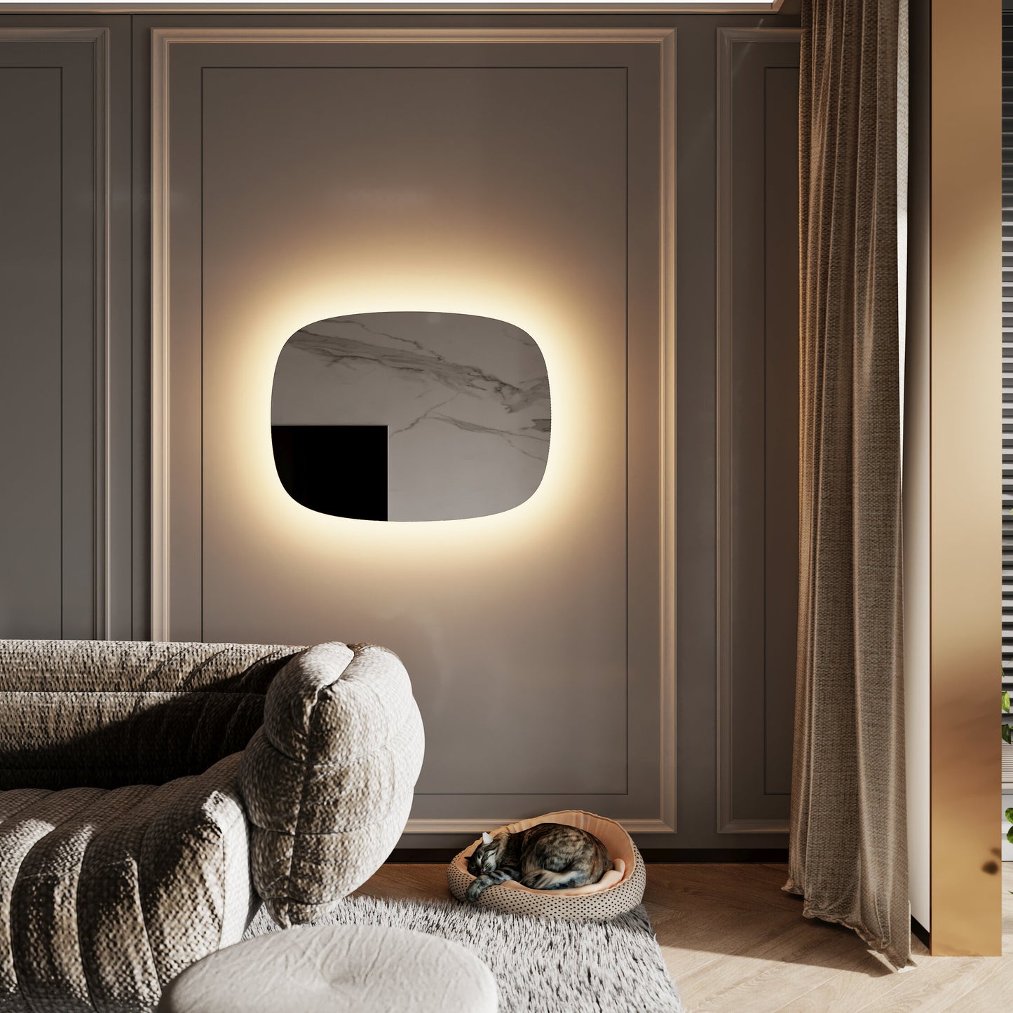 LED Bathroom Mirror Irregular Shape – Modern Asymmetrical Backlit Vanity Mirror | Warm & Cool Light (3000K–6500K)