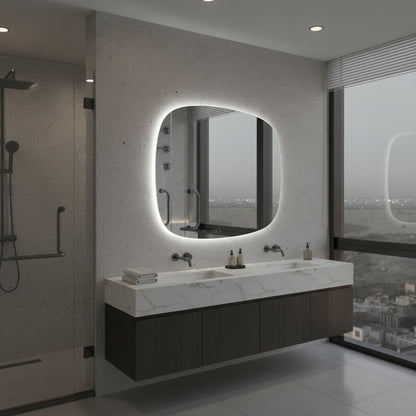 LED Bathroom Mirror Irregular Shape – Modern Asymmetrical Backlit Vanity Mirror | Warm & Cool Light (3000K–6500K)
